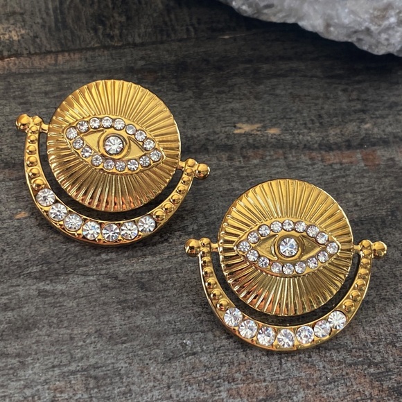 NEW Protection Eye Rhinestone Dangle Earrings - Picture 2 of 9